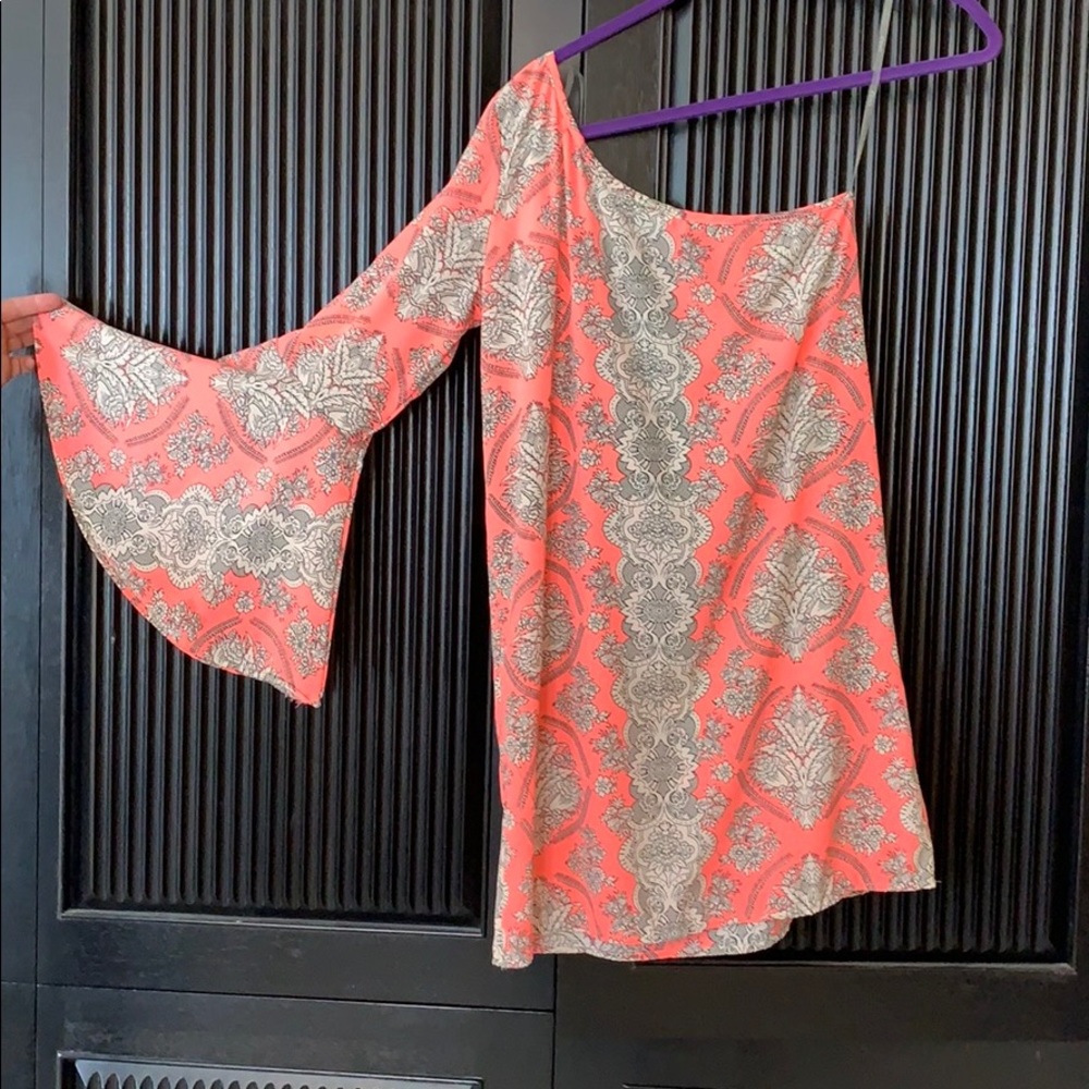 Neon light pink one shoulder dress